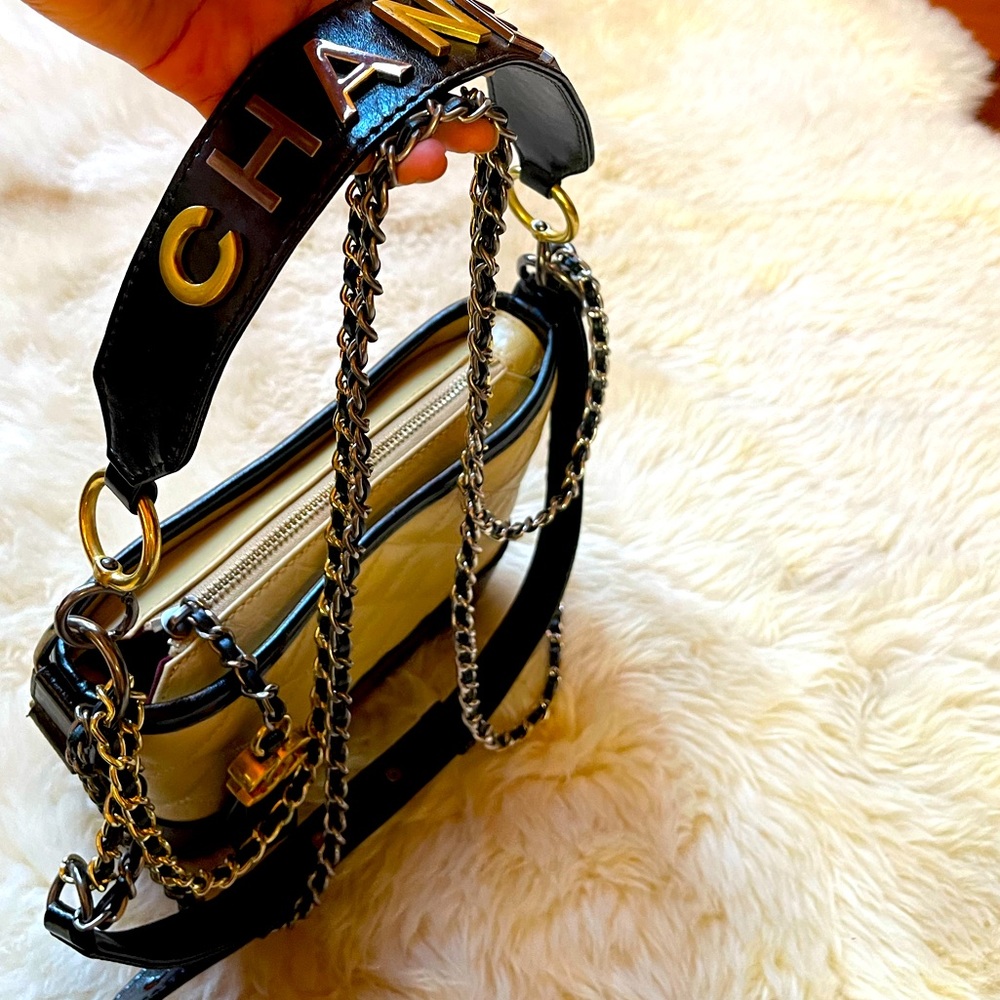 CHANEL Bag - Tan and Black with gold and block straps